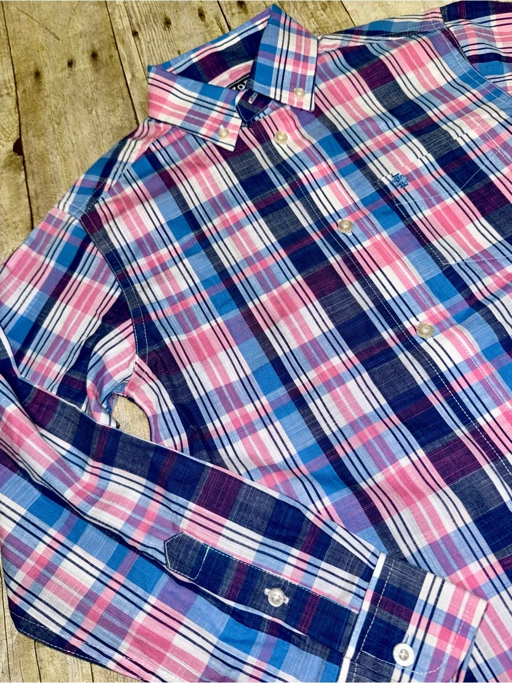Izod Blue & Pink Plaid Long-Sleeve Button-Down Shirt